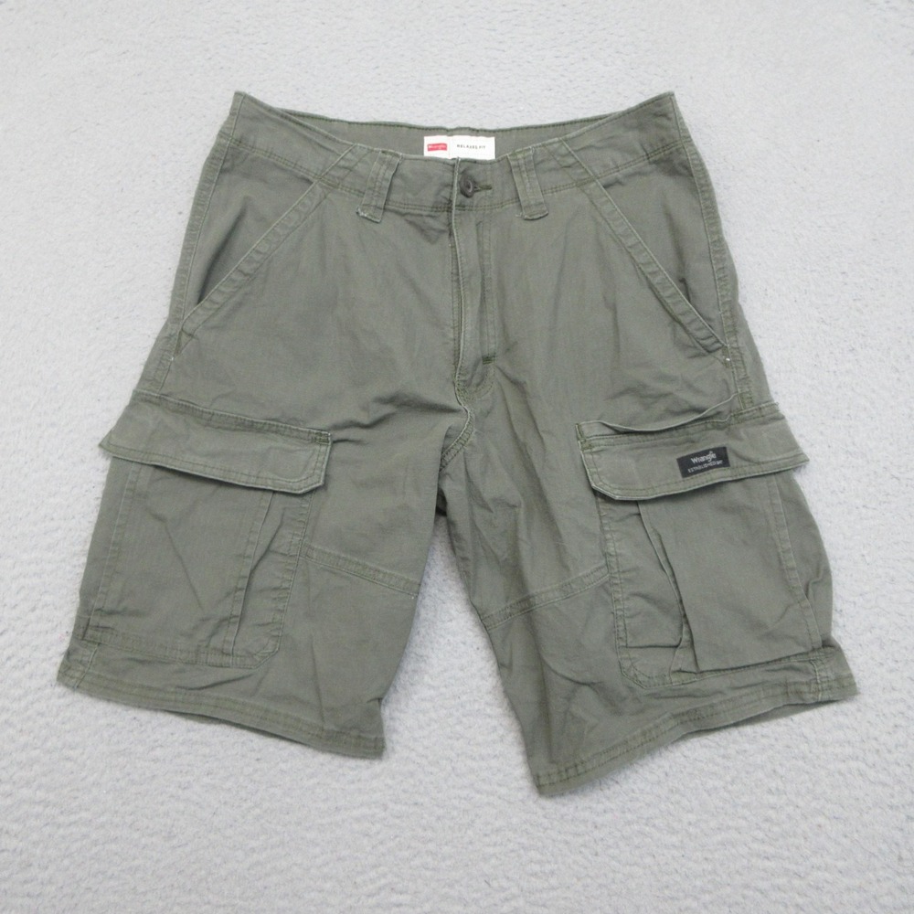 Wrangler Cargo Shorts Mens 34x10 Olive Green Relaxed Fit Utility Hiking Outdoor